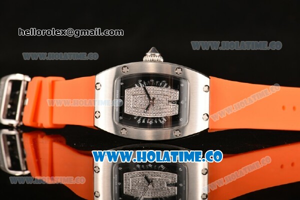 Richard Mille RM007 Miyota 6T51 Automatic Steel Case with Diamonds Dial and Orange Rubber Strap - Click Image to Close